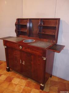 CREDENZA- TOILETTE IN PIUMA DI MOGANO STILE IMPERO EPOCA PRIMI 800 FRANCIA cm L127xP56xH100